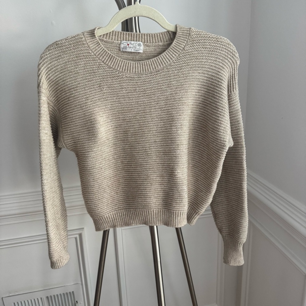 Poof Apparel Beige Oatmeal Knit Sweater Size Small